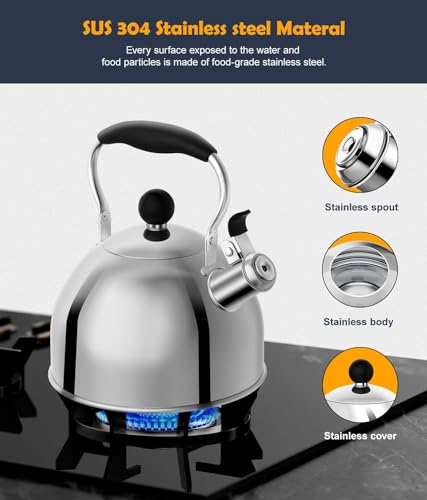 Stainless Steel Whistling Tea Kettle for Stove Top - 2 Quart, Small Teapot for Tea and Coffee