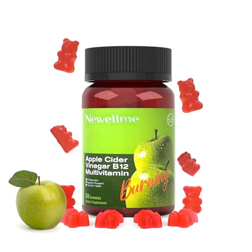 Newellme Apple Cider Gummies - Apple Cider Vinegar B12 Multivitamin -Gomas de Vinagre de Manzana, Apple Vinegar Cider Gummies Vegan and Non-GMO, Gluten- & Gelatin-Free, 30 Count(Pack of 1)