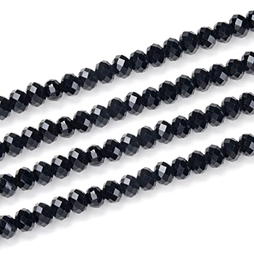 10 Strands Czech Faceted Rondelle Crystal Glass Loose Beads 8mm Spacer Bulk Jet Black (660-680pcs) for DIY Craft Jewelry Making CCR823