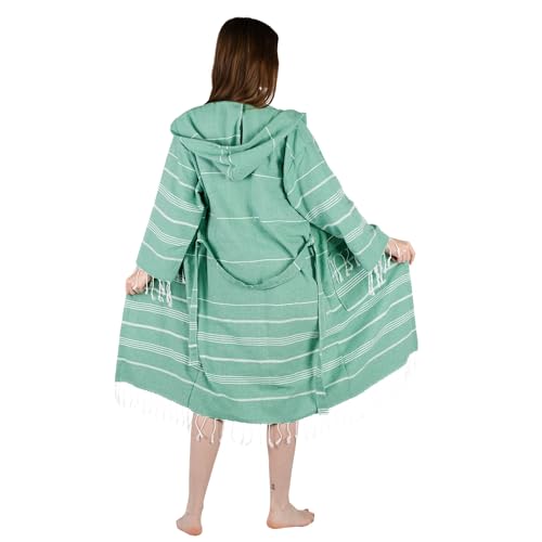 Striped Robe for Beach, Pool, Spa, Bath, Organic Cotton Kimono Robe, Beach Cover Up (US, Alpha, One Size, Regular, Short, Small & Medium, Green Grass Striped)