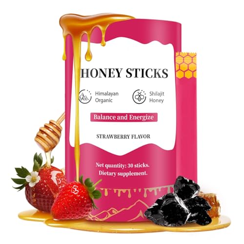 Shilajit Honey Sticks - 100% Pure Himalayan Shilajit Resin with Fulvic Acid - 85+ Minerals for Energy, Stamina & Immunity Support - 30 Count (30, Strawberry Flavor)