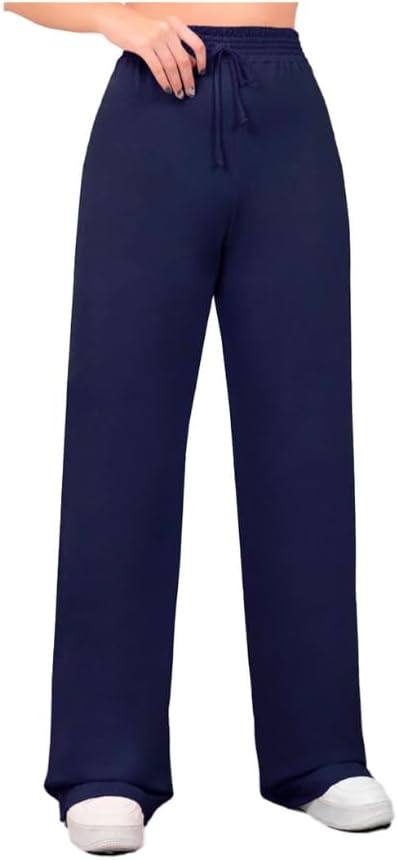 Calça Moletinho Pantalona Wide Leg Moletom Feminina Cós Largo Corte a Fio Sem Felpa