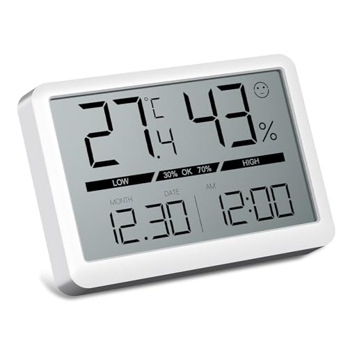 CHEREEKI Thermometre Interieur, Hygrometre Interieur, Thermometre Chambre Bebe avec Horloge, Moniteur de Température et d'Humidité Digital pour Maison,...