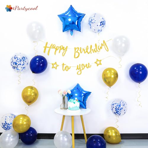 50% Off iPartycool Navy Blue Gold Birthday Decorations with Banner