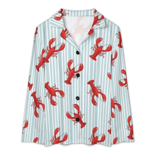 Women's Pajama Sets Sea Lobster Cartoon Long Sleeve Lounge Sets Pjs Sleepwear with Pockets4