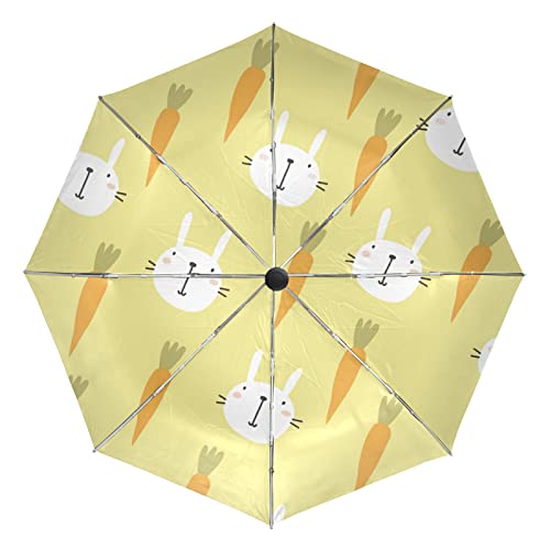 Parapluie automatique pliable Vnurnrn jaune motif carottes et lapins