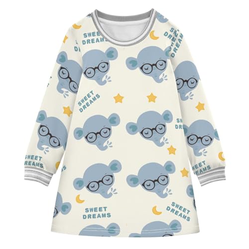 Elephant Girls Dresses Long Sleeve Sweatshirt Dress for Girls Winter Toddler Casual A Line Dresses Size 2-8T