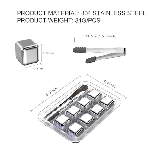 Image of Whisky Stone Gift Set - Reusable Ice Cube, Stainless Steel Whisky Metal, Drinking Gift Set for Men, Metal Ice Cube for Vodka, Wine, Drink Juice (Silver)