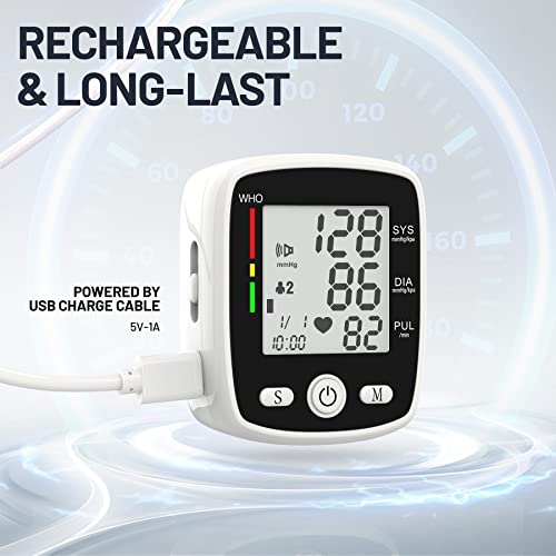Blood Pressure Monitor Digital Wrist BP Machine Automatic BP Cuff with 2 Users 180 Memory Voice Large LCD Display Adjustable Cuff USB Charging Carrying Case, Black - Image 5