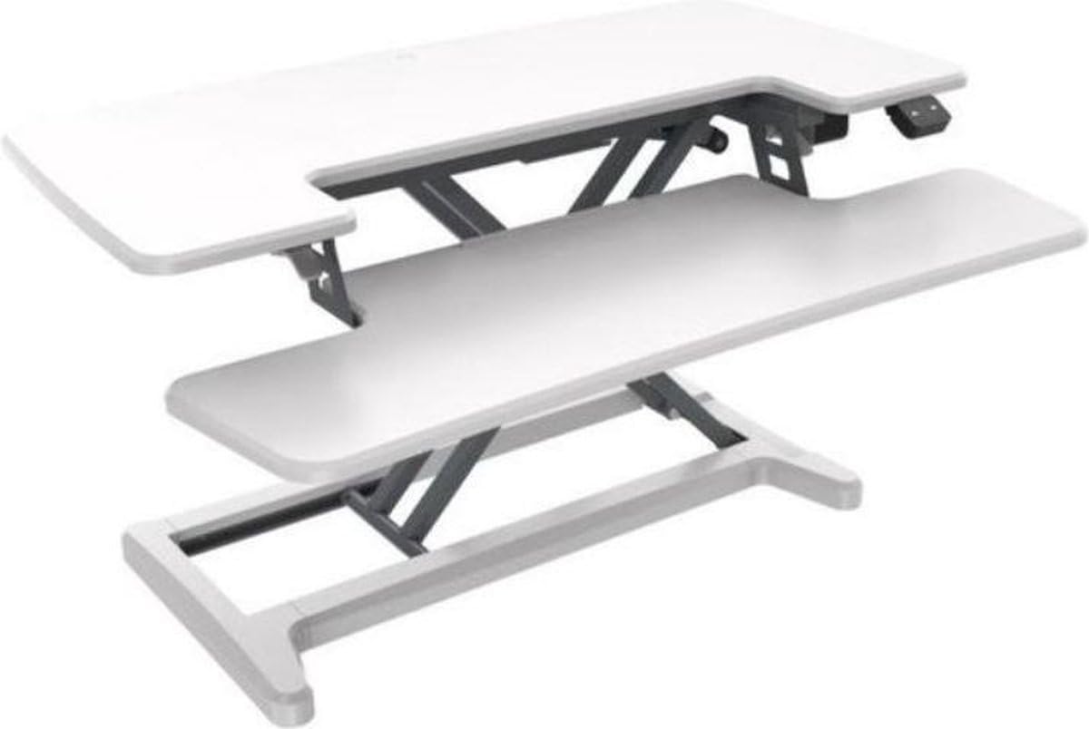 UPdesk Cross - Höhe 12-50,5 cm - Breite 41,5 x 88 cm - Schreibtisch Erhöhung - Höhenverstellbar - Elektrisches Bedienung - Weiß