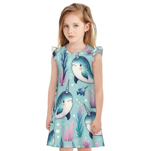 Augenstern Flutter Sleeve Nightgown Cute-Narwhal-Animal Soft Sleepwear Nightdress3