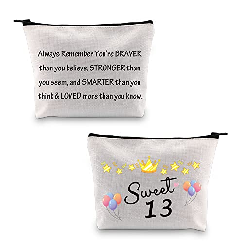 MBMSO 13th Birthday Gifts for Girls Sweet 13 Makeup Bag 13 Year Old Girls Gifts Sweet Thirteen Cosmetic Pouch Travel Case 13 Birthday Presents (Sweet 13 Bag)