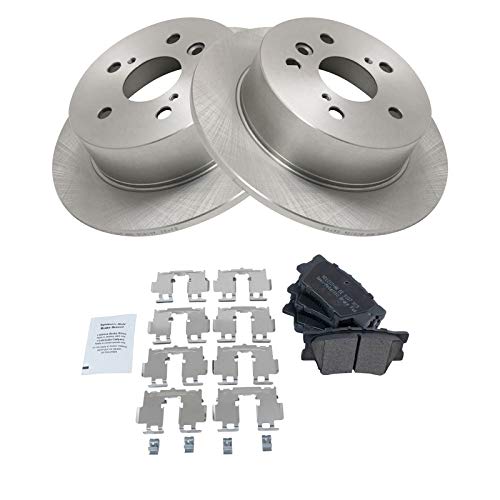 Image of TRQ Rear Brake Pad and Rotor Set Semi Metallic Solid Rotors | For 2007-2012 Lexus ES350 2008-2012 Toyota Avalon 2007-2011 Camry