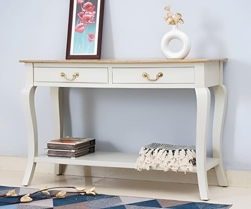 Image of Mango Wooden Console Table for Bedroom, Livingroom | Study Table with 2 Drawer &Shelf Storage, Console Table for Living Room, Dining Room, Outdoor, 46Lx17Wx30H Inches, (Matte White).