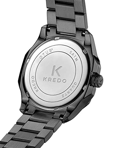 Kredo Men OTUS² Black Collection Japanese Quartz Movement Date Display Water Resistant Analogue Stainless Steel Wrist Watch-KW127 | Black Strap Octogonal Dial | Designed in... - Image 2