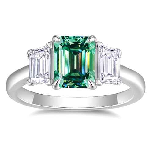 Minkuke Fashion Emerald Cut Moissanite Ring Women Gift 2ct 6x8MM Laboratory Diamonds Rings S925 Silver Anniversary Jewelr (Cyan 6x8MM, 8)