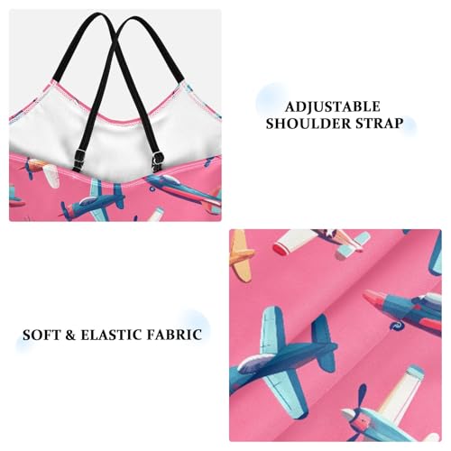 senya Girls Swimsuits One-Piece Swimwear Tie Bathing Suit Beach Summer Round Neck 7-8T Airplane Pink Background Pattern3