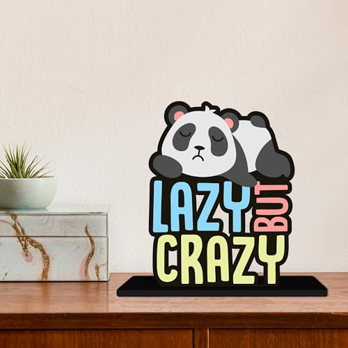 Image of Artvibes Lazy But Crazy Quotes Table Decor for Office Desk | Home Decoration Items | Living Room | Modern Art Wooden Showpiece Decorative Gift Item (SP 1179)