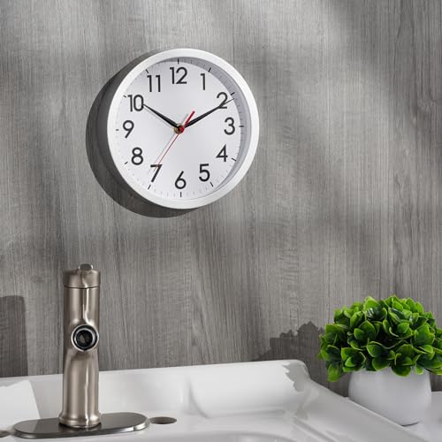Image of AKCISOT Wall Clock, Modern Small Wall Clocks Battery Operated 8 Inch, Silent Non-Ticking Analog Classic for Office, Home, Bathroom, Kitchen, Bedroom, School(Silver)