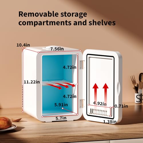 Image of Mini Fridge for Bedroom - 8 Liter /8 Can Portable Refrigerator for Car, Office, Dorm - Quiet Cooler & Warmer for Food, Drinks, Makeup & Skincare - AC /DC Power Supply