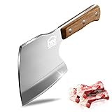 ohmonlyhoo Meat Cleaver Knife Heavy Duty, 6'' Butcher Knife for Meat Cutting, Axe Bone Cutting Knife Bone Breaker, Stainless Steel 7mm Thickness Pear Wood Handle for Kitchen Slaughterhouse