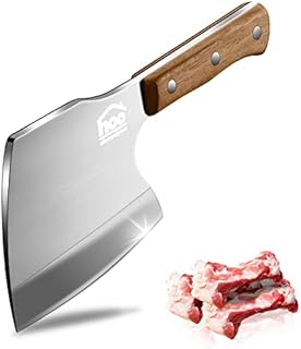 ohmonlyhoo Meat Cleaver Knife Heavy Duty, 6'' Butcher Knife for Meat Cutting, Axe Bone Cutting Knife Bone Breaker, Stainless Steel 7mm Thickness Pear Wood Handle for Kitchen Slaughterhouse