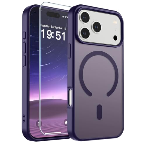 Image of SUPFINE Magnetic for iPhone 17 Pro Case (Compatible with MagSafe)(Military Grade Drop Protection) Translucent Matte Shockproof with Anti-Fingerprint Phone Cover,Dark Purple