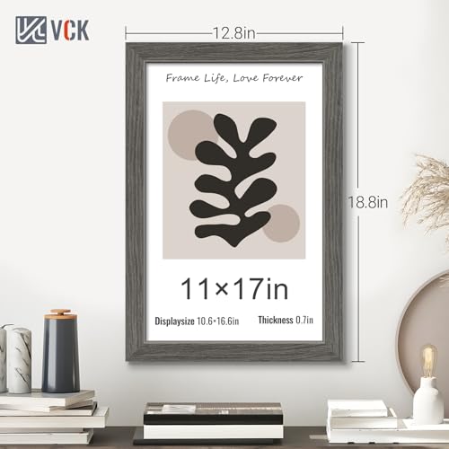 Image of VCK 11x17 Picture Frame Set of 3, Gray Grey Wood Frames, Gallery Wall Decor Photo Frames for Wall Mounting Horizontally or Vertically