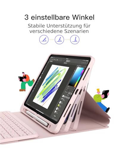 Inateck iPad 10 Generation Hülle mit Tastatur, für iPad 11 Gen. A16 2025 11 Zoll, Air 11 Zoll M3/M2 (2025/2024),Air 5/4, Pro 11 4/3/2/1,mit Touchpad und Stifthalter, Abnehmbar,QWERTZ,Classic N0001 4