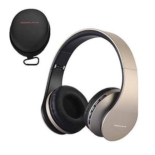 PowerLocus Trådlösa bluetooth over-ear stereo hopfällbara hörlurar, trådbundna headset brusreducerande med inbyggd mikrofon för iPhone, Samsung, LG, iPad (guld)