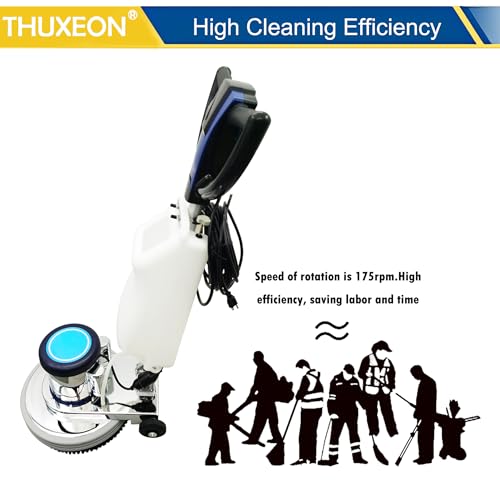 THUXEON 18\" Commercial Floor Scrubber Buffer, Heavy Duty Polisher Machine- 1100W Motor, 12L Tank for Hotel Carpet/Tile Cleaning, Butterfly Handle, Low Noise 110V