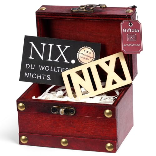 AUYAO Nichts Geschenk Lustig NIX Geschenk zum Geburtstag Lustige Geschenke Männer Frauen Freunde mit Schleife Grußkarte Holzschild und Raffia Lustige Geschenkbox für Geburtstag Weihnachten 11x8x8cm