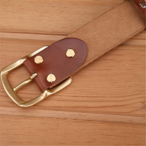 Cinturón de piel de grano completo avec hebilla de latón macizo para hombre, accesorio de vestir (couleur : A, tamaño : 120 cm)
