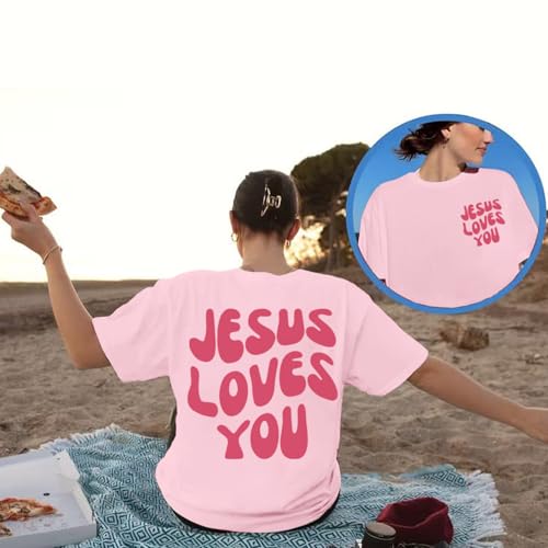 Christian Jesus Shirts for Women Oversized Jesus Loves You Tshirts Religious Faith Shirt Inspirational Graphic Tees2