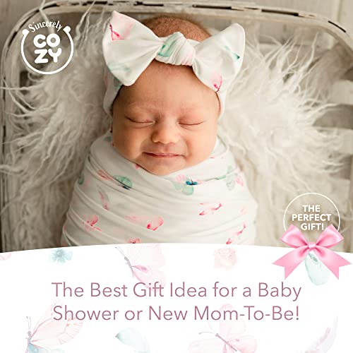 Image of Luxury Rayon from Bamboo Headband & Baby Swaddle for Newborns 0-3 Months, Little Butterfly Newborn Swaddle Blanket for Baby Girls, Hypoallergenic, Breathable & Buttery Soft