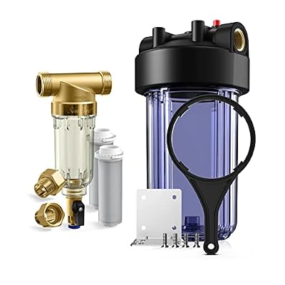 SimPure DC5P Spin Down Sediment Filter (100/500 Microns) and DB10C Transparent Whole House Water Filter Housing