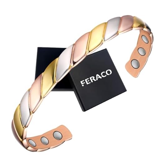 Feraco Magnetic Copper Bracelets for Women, Braided Copper Bracelet for Arthritis Pain & Carpal Tunnel Relief Cuff Bangle with Strong Therapy Magnets, Jewelry Gift(Tricolor)