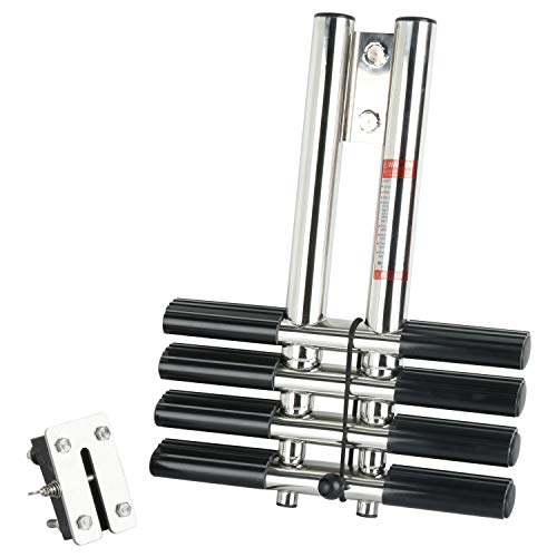 Dasmarine Heavy Duty 4 Steps Boat Marine Sport/Diver Ladder 316 Stainless Steel Dual Vertical Telescoping Tube With 2.75" Transom Mounting Extension Shim (4 Step Ladder) #TOP1