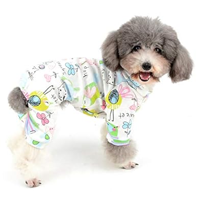 Zunea Small Dog Jumpsuit Adorable Mouse Flower Printed Overalls Soft Cotton Pyjamas Rompers Puppy Sleeping Clothes Four Legs Pjs Apparel for Pet Cats Pups XL