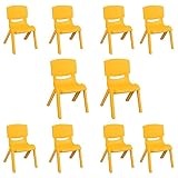 JOON Stackable Plastic Kids Learning Chairs (10 Pack), 20.5x12.75x11 Inches, The Perfect Chair Sets for Playrooms, Schools, Daycares and Home, Colorful Design, Yellow