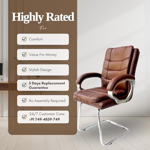 Image of activa Executive Office Visitor Chair | Ergonomic Relax Chair for Study, Home, Reception| Comfortable Cushioned Seat Back, Double Pipe Frame with Arm Rest Guest Seating (2, Brown, Star)