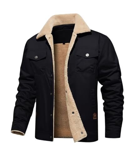 Image of INVACHI Men's Winter Jacket Cotton Jackets with Fleece Lined Thick Work Coats Warm Cargo Jackets with Hooded Pockets