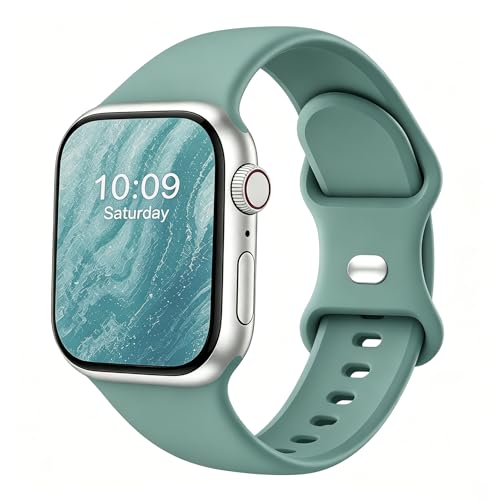 Image of Bands Compatible with Apple Watch 38mm 40mm 41mm 42mm 44mm 45mm 49mm, Soft Silicone Replacement Sport Accessory Strap Wristband for iWatch Series Ultra 8 7 6 5 4 3 2 1 SE Women Men Pine Green