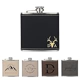 Personalized Flask for Men,Custom Hip Flask for Liquor Soft Touch Leather with Name, Steel Stainless - 6Oz Flaskap for Wedding, Climbing, Barbecue,Fishing-Black
