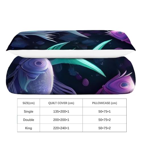 Parure de lit poisson vert avec housse de couette single 135x200 et taies d'oreiller animaux 3D - 4