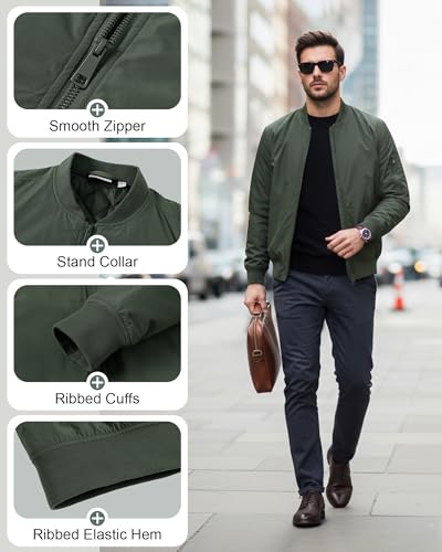 Image of 33,000ft Men's Bomber Jacket Waterproof Zip Up Windbreaker Quilted Padded Lightweight Warm Casual Spring Fall Winter Coat