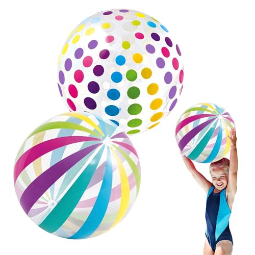 LUMOOM 2 pelotas de agua hinchables, 40 cm, pelotas de playa hinchables con válvula de seguridad, bolas de agua a rayas de colores, pelota de agua para niños, para piscina, fiesta, juguete acuático