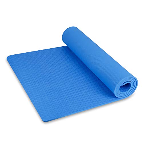 INTEY Esterilla de Yoga de Antideslizante, TPE Esterilla Pilates Alfombrilla Deporte Corcho, Yoga Mat con Bandolera,Esterilla Estampada Azul, 180 x 60 x 7mm