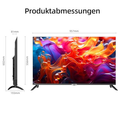CHIQ U43QM8G 43-Zoll Smart-TV-Gerät, QLED UHD mit HDR, rahmenloses Metall-Design, Google TV, Dolby Audio, Dreifach-Tuner, 2,4G/5G WLAN, Google Assistant, HDMI 2.1, USB2.0, Modell 2023 Schwarz – Bild 4