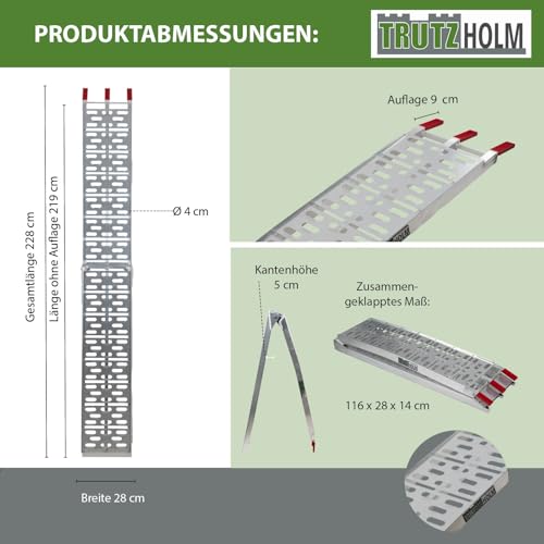 TRUTZHOLM 2 x Auffahrrampe klappbar 228 cm Traglast 680 kg Alu grau gelocht Motorradrampe